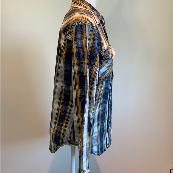 Gap blue yellow plaid long sleeved shirt - Picture 5 of 7